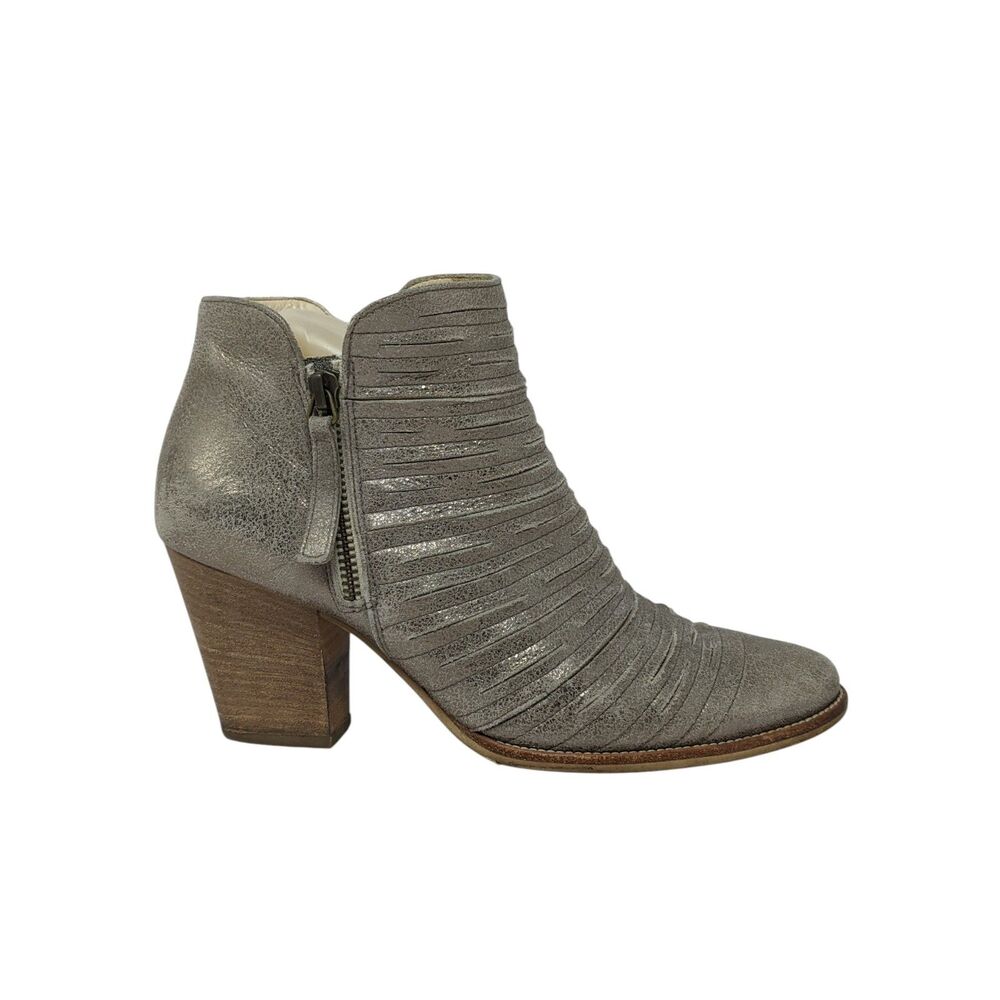 Paul Green Malibu Silver Sliced Leather Heeled Ankle Boots Womens 7.5 - Picture 2 of 13